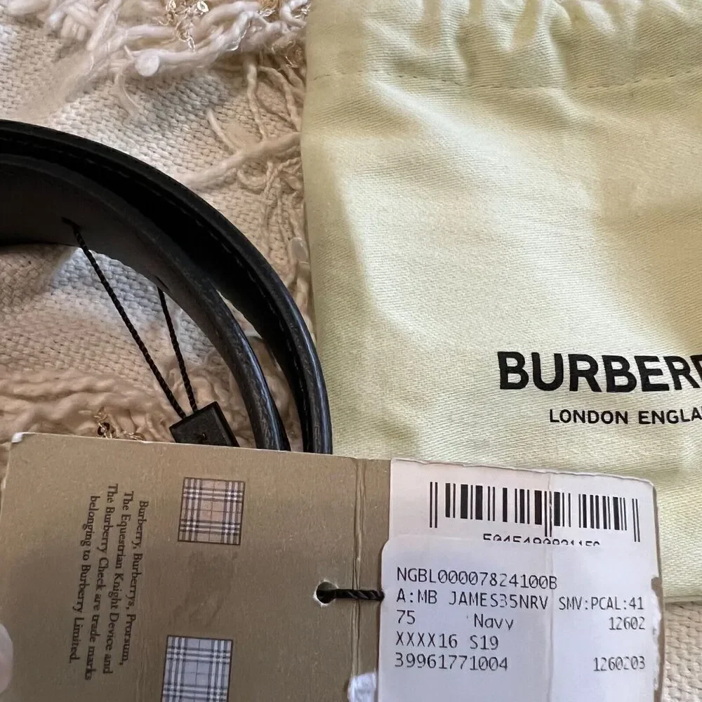 Burberry Men's Reversible Check Belt Black Blue Size 30/75 NEW